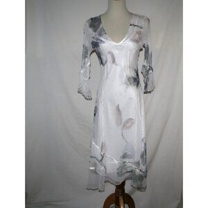 Komarov Ivory Crinkle Ruffle Dress Small